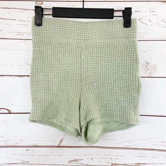 Windsor S Sage Green Waffle Knit High Rise Fitted Cheeky Shorts - Picture 3 of 7